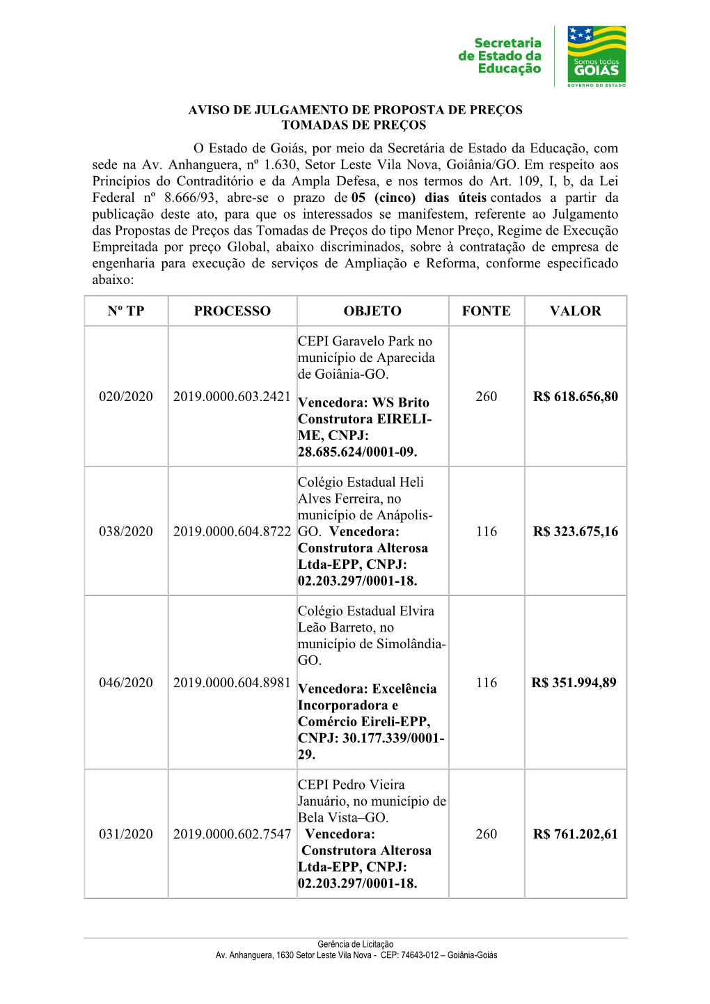 O Estado De Goiás, Por Meio Da Secretária De Estado Da Educação, Com Sede Na Av