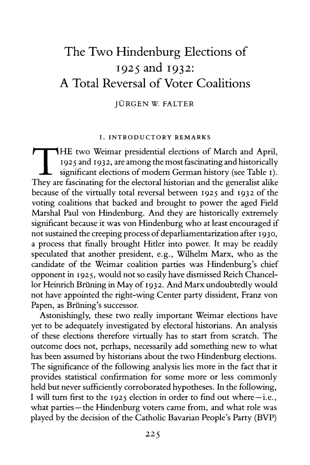 The Two Hindenburg Elections of 1925 and 1932: a Total Reversal of Voter Coalitions