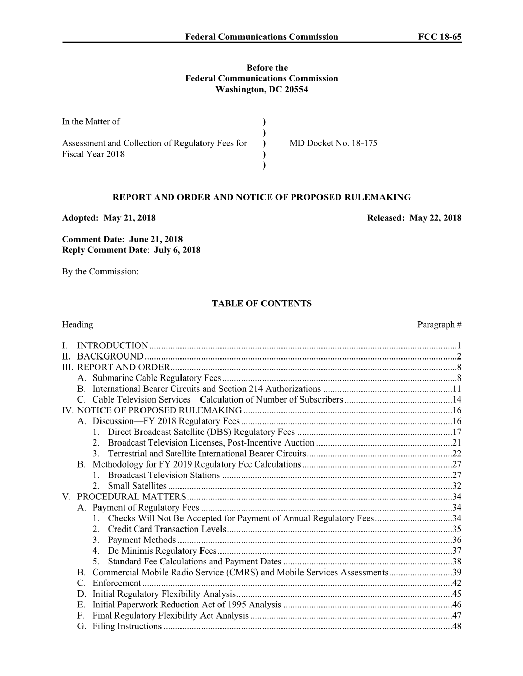 2018 Regulatory Fee Notice of Proposed Rulemaking