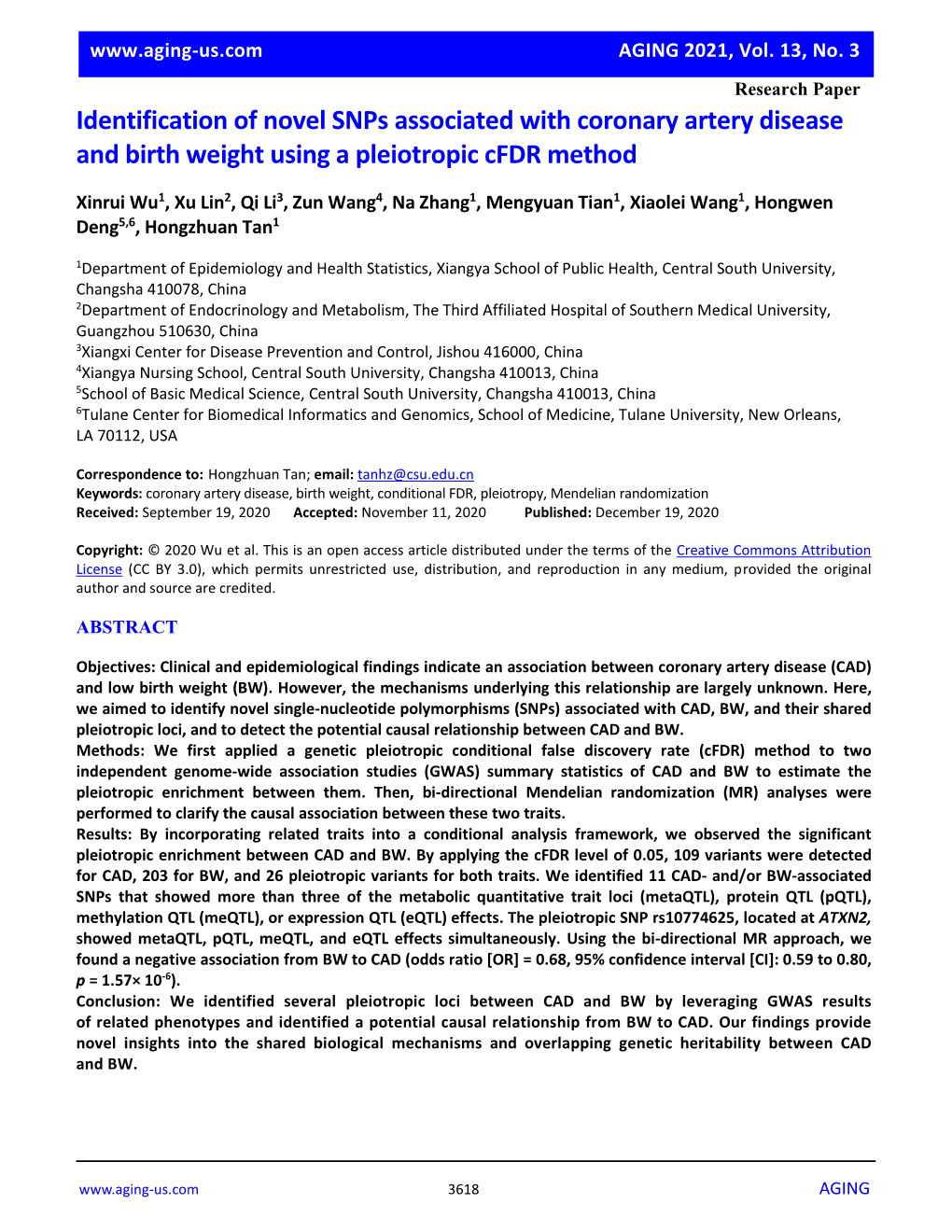 Identification of Novel Snps Associated with Coronary Artery Disease and Birth Weight Using a Pleiotropic Cfdr Method