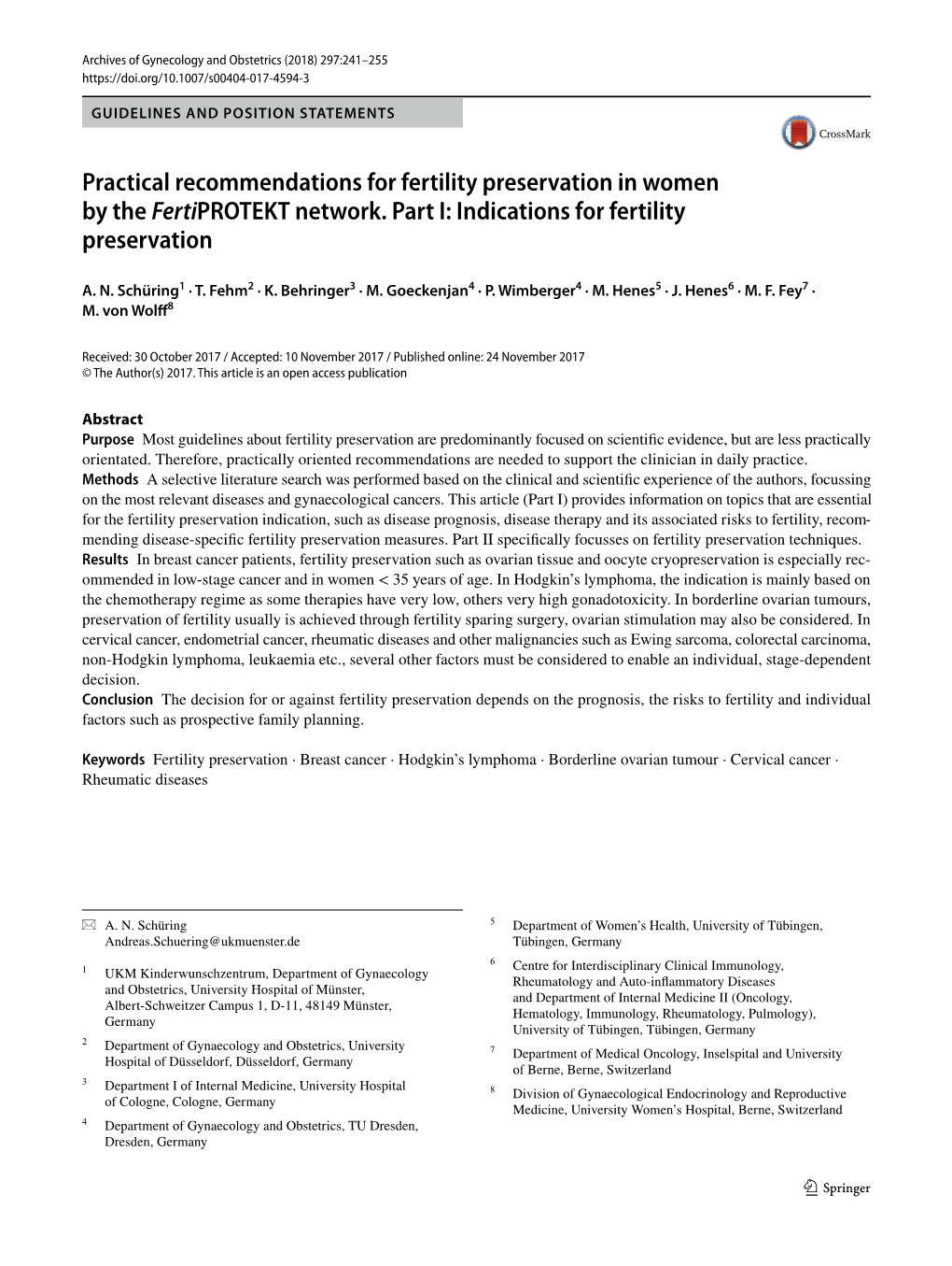 Practical Recommendations for Fertility Preservation in Women by the Fertiprotekt Network