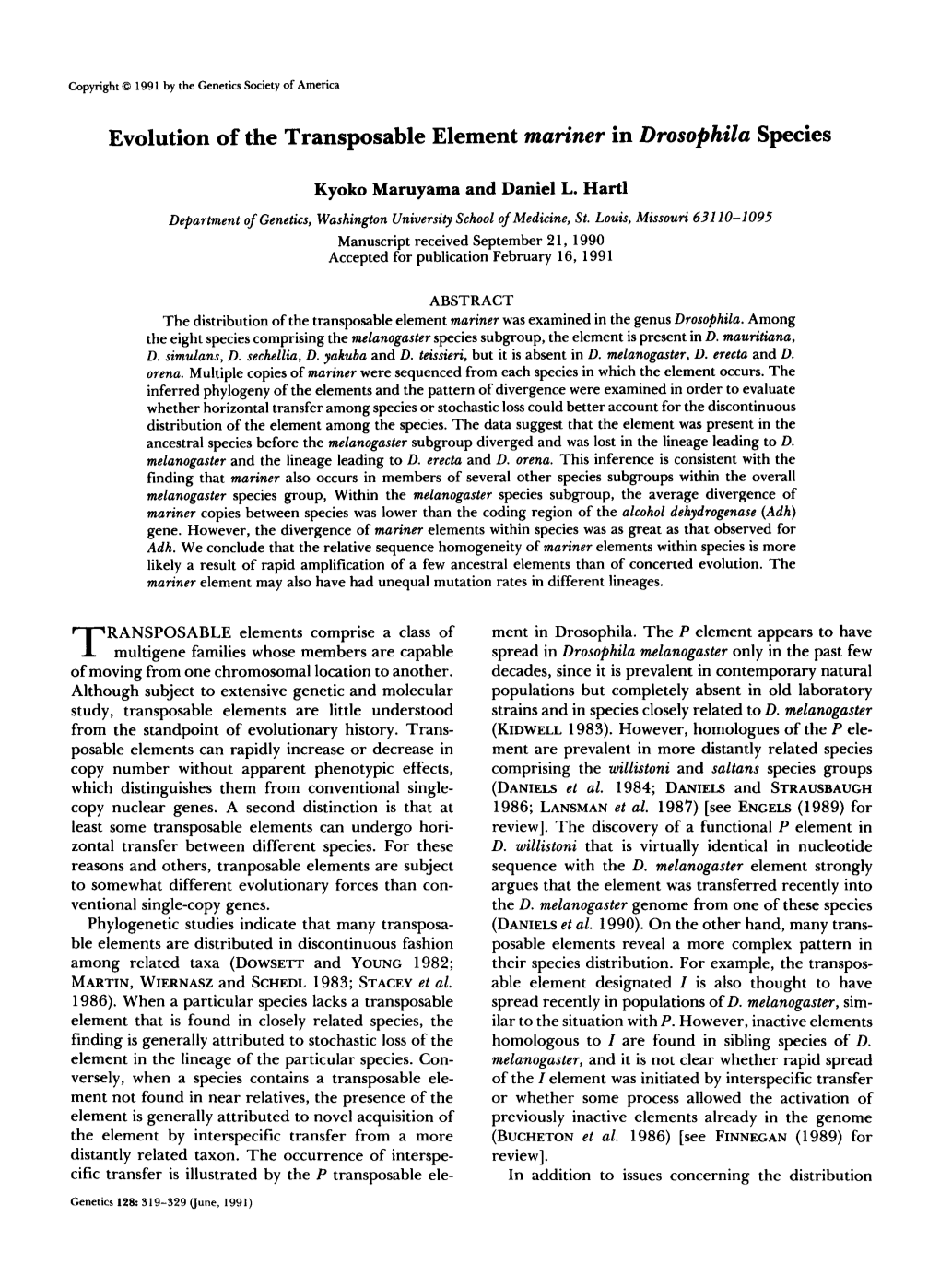 Evolution of the Transposable Element Mariner in Drosophila