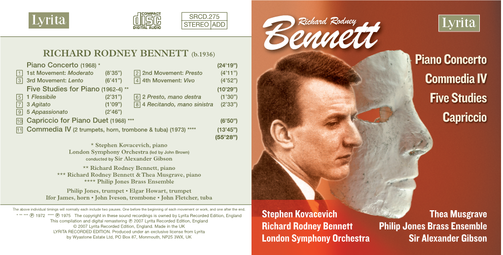 Bennett Piano Concerto Commedia IV Five Studies Capriccio