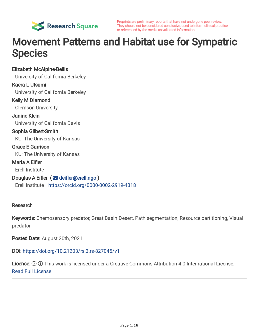 Movement Patterns and Habitat Use for Sympatric Species