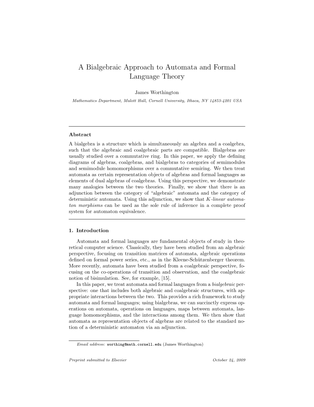 A Bialgebraic Approach to Automata and Formal Language Theory