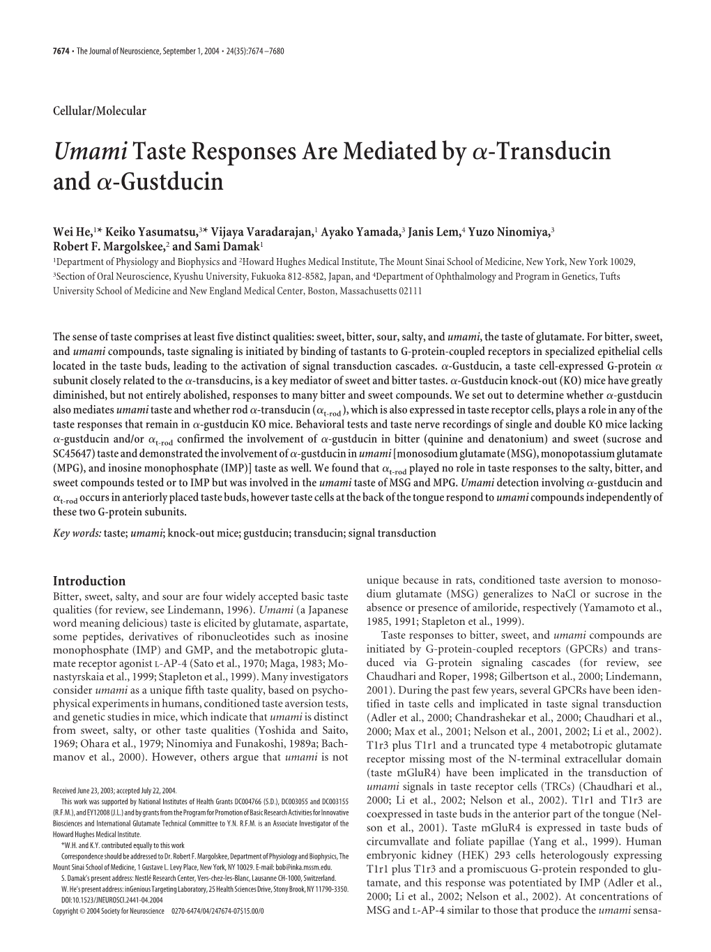 Umamitaste Responses Are Mediated Byα-Transducin Andα