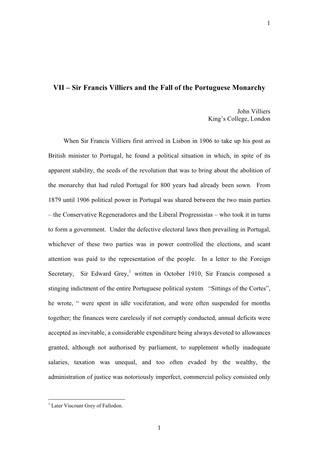 Sir Francis Villiers and the Fall of the Portuguese Monarchy