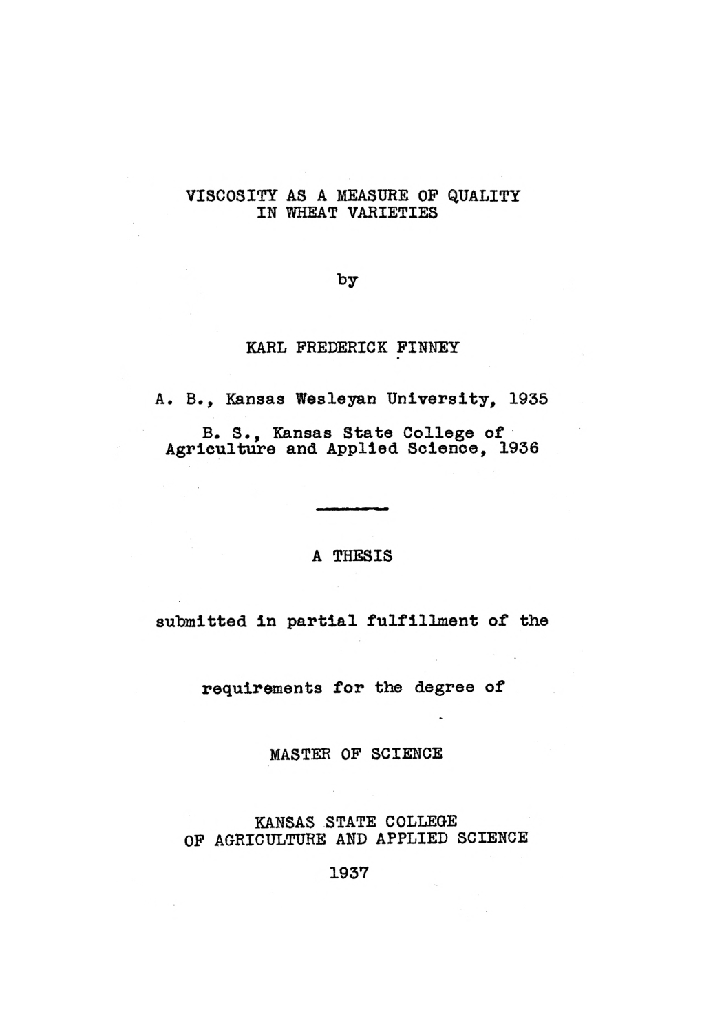 VISCOSITY AS a MEASURE of QUALITY by KARL FREDERICK