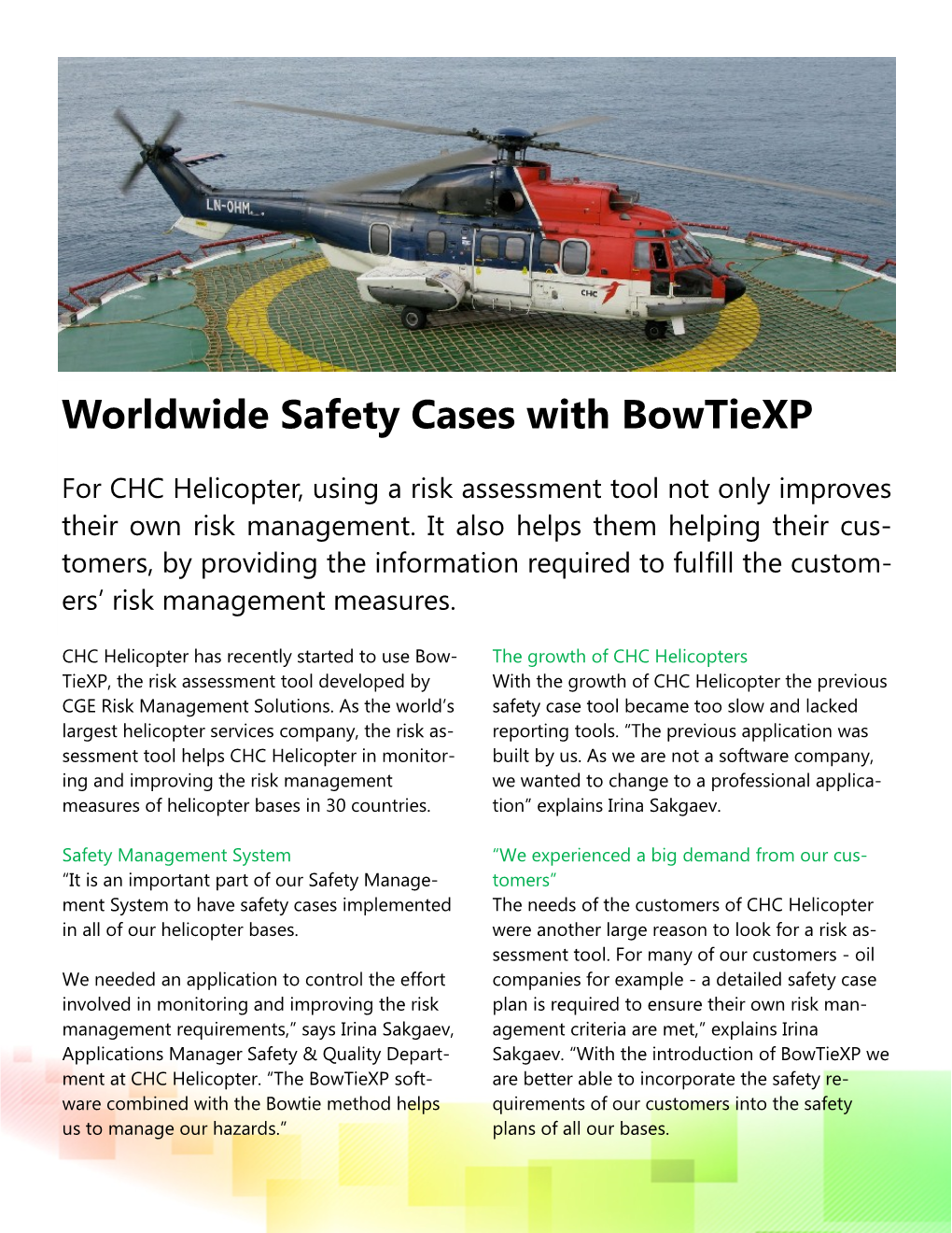 CHC Helicopter, Using a Risk Assessment Tool Not Only Improves Their Own Risk Management