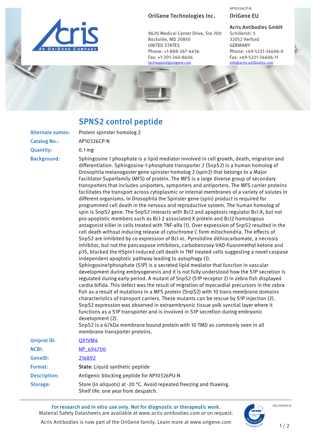 SPNS2 Control Peptide