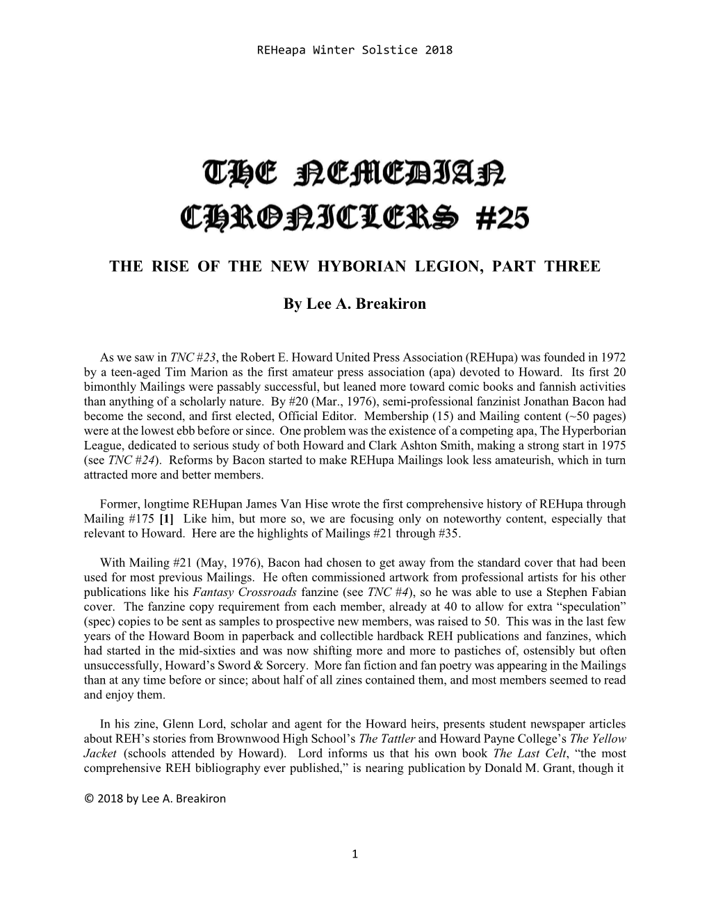 The Nemedian Chroniclers #25 [WS18]