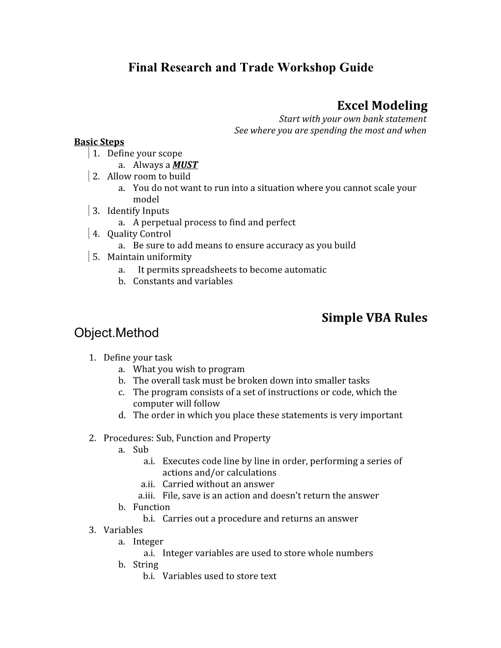 Final Research and Trade Workshop Guide