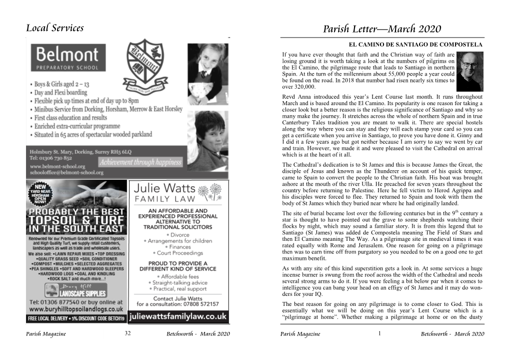 Local Services Parish Letter—March 2020