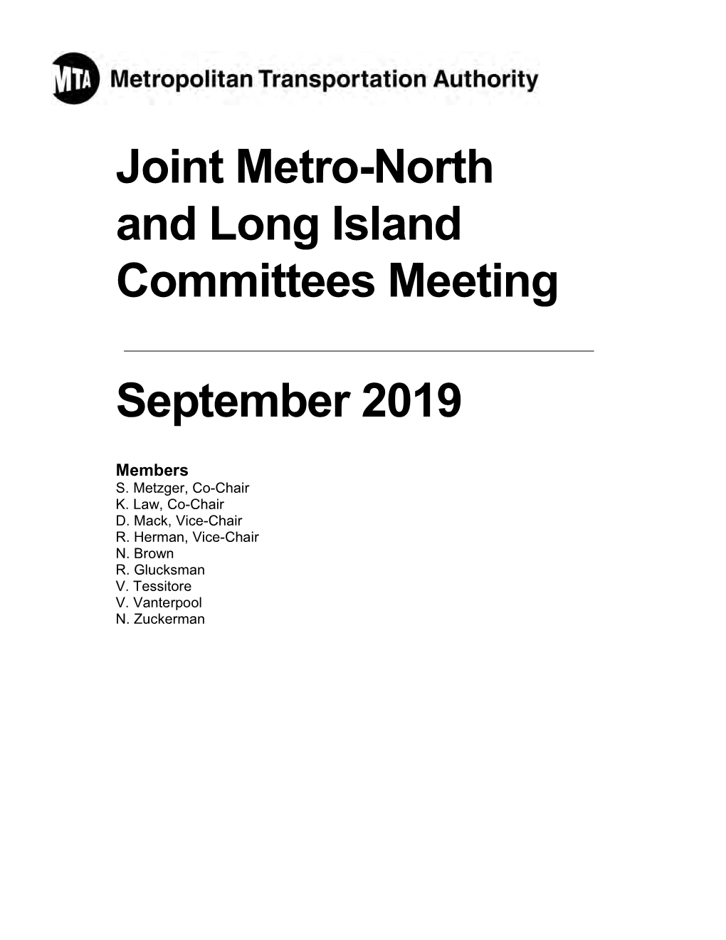 Joint Metro-North and Long Island Committees Meeting September 2019