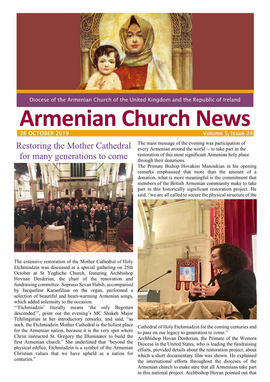 Armenian Church News 26 OCTOBER 2019 Volume 5, Issue 24