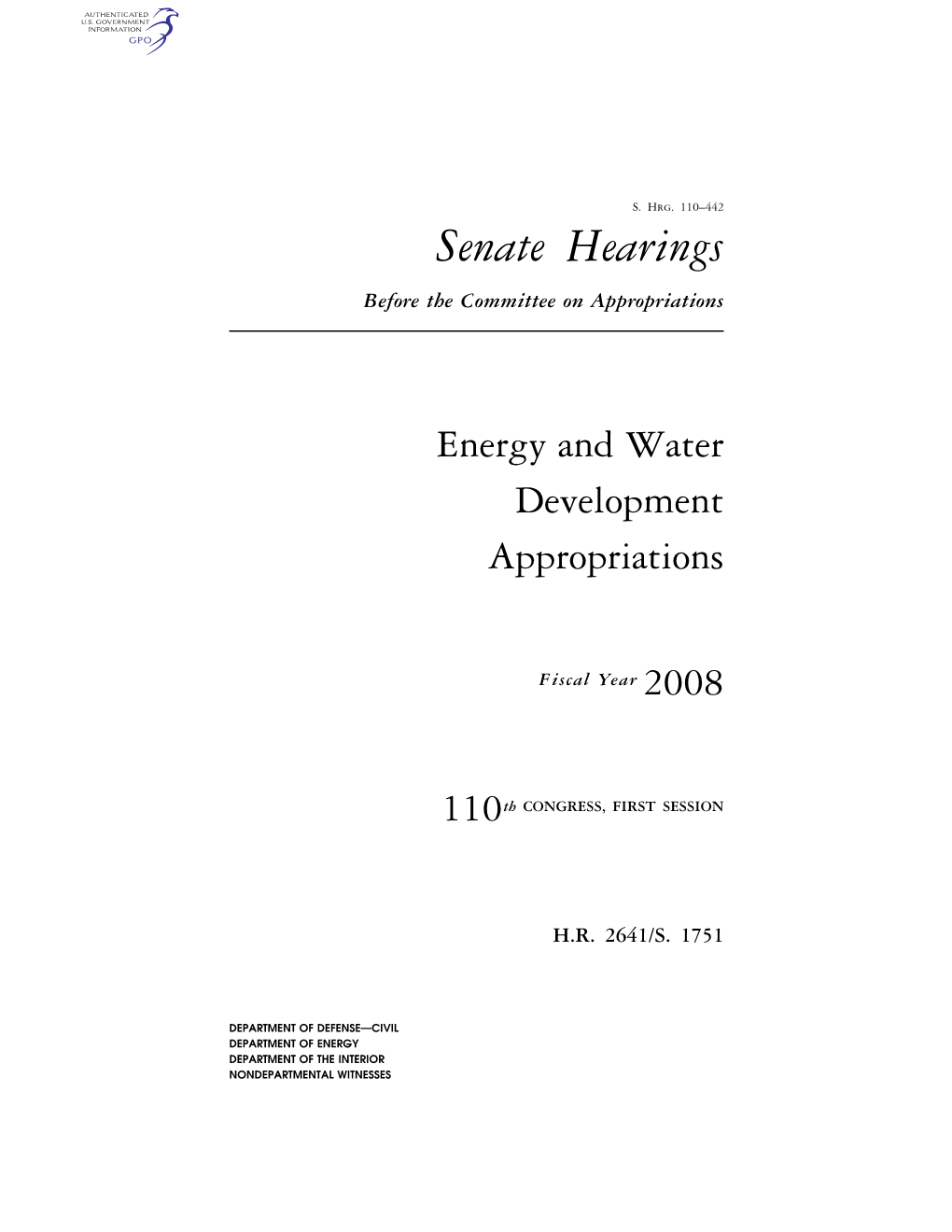 Senate Hearings Before the Committee on Appropriations