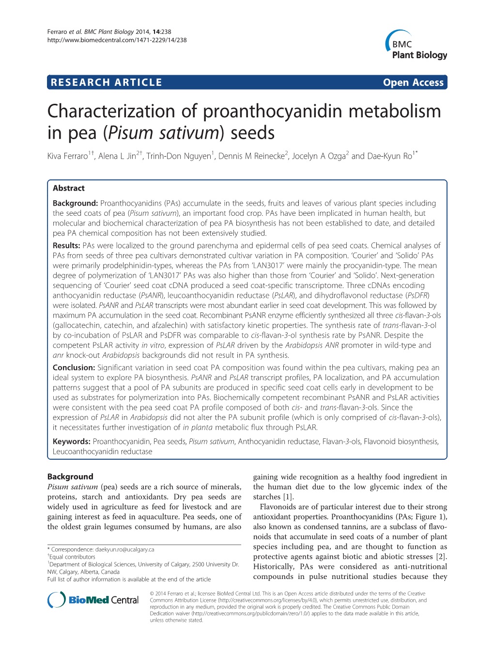 Characterization of Proanthocyanidin Metabolism in Pea (Pisum Sativum