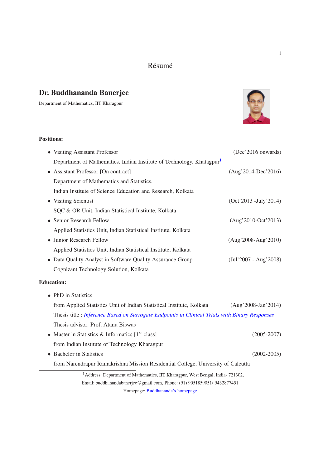 Résumé Dr. Buddhananda Banerjee