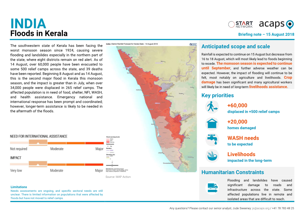 INDIA Floods in Kerala Briefing Note – 15 August 2018