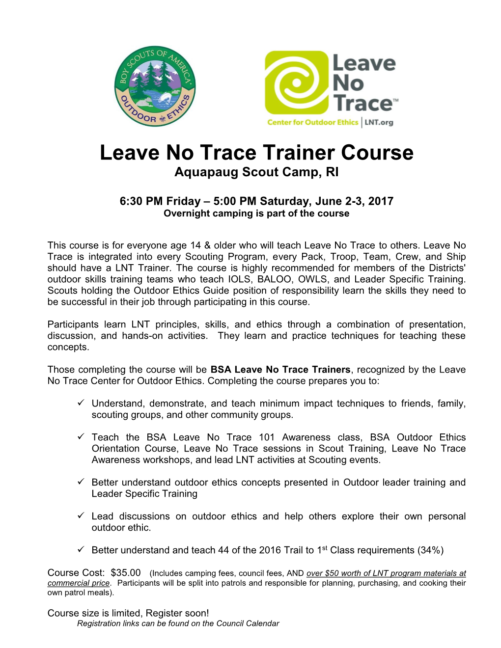 BSA Leave No Trace 101 Class