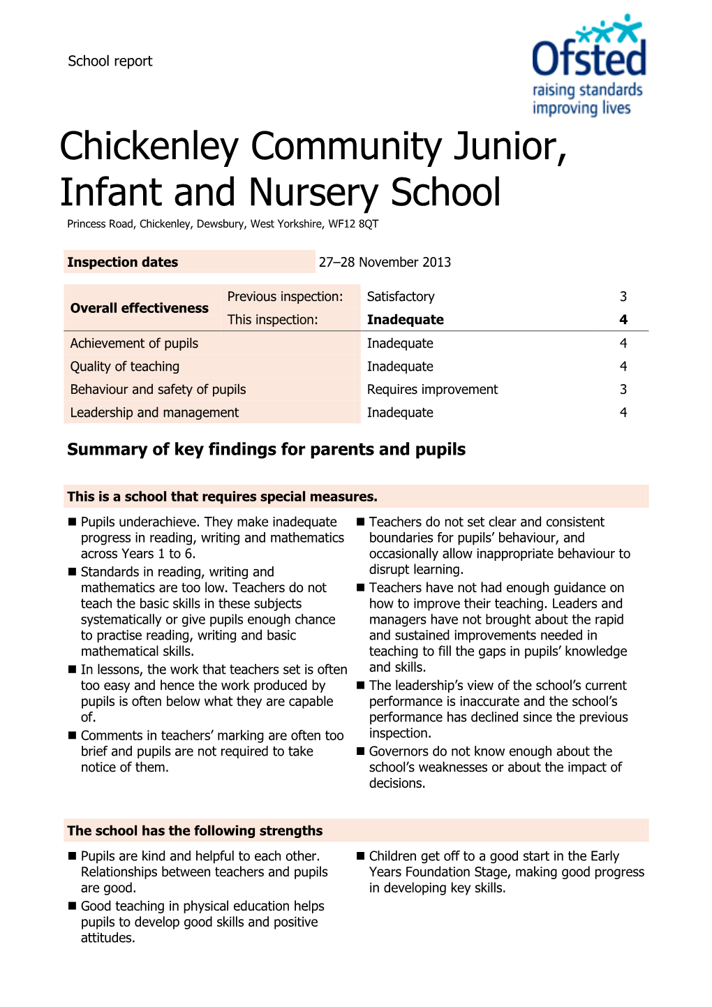 Chickenley Community Junior, Infant and Nursery School Princess Road, Chickenley, Dewsbury, West Yorkshire, WF12 8QT