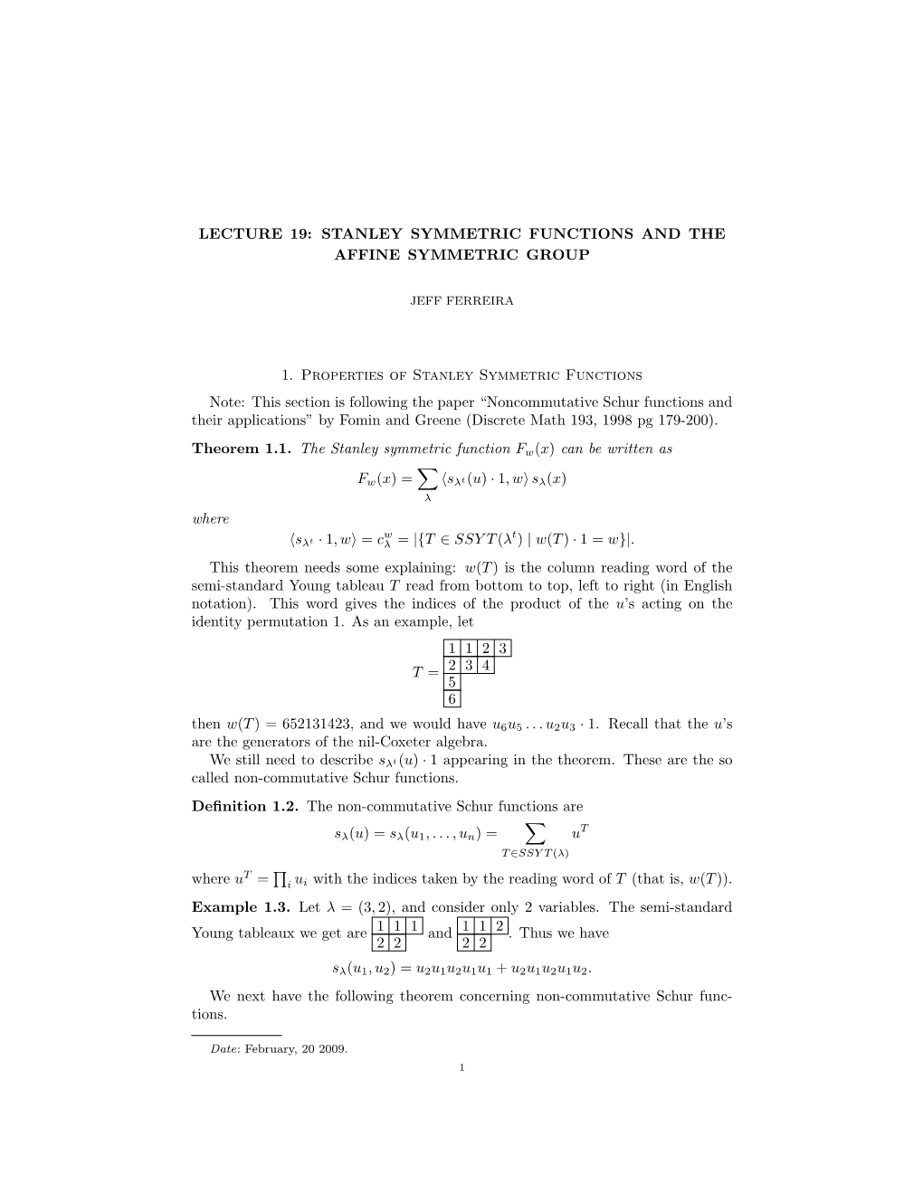 Stanley Symmetric Functions and the Affine Symmetric Group