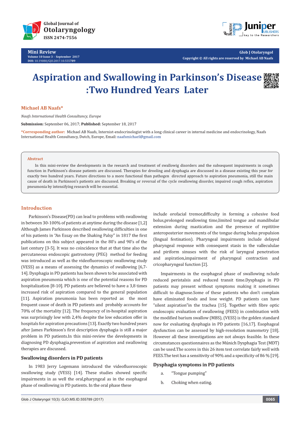 Aspiration and Swallowing in Parkinson's Disease:Two Hundred