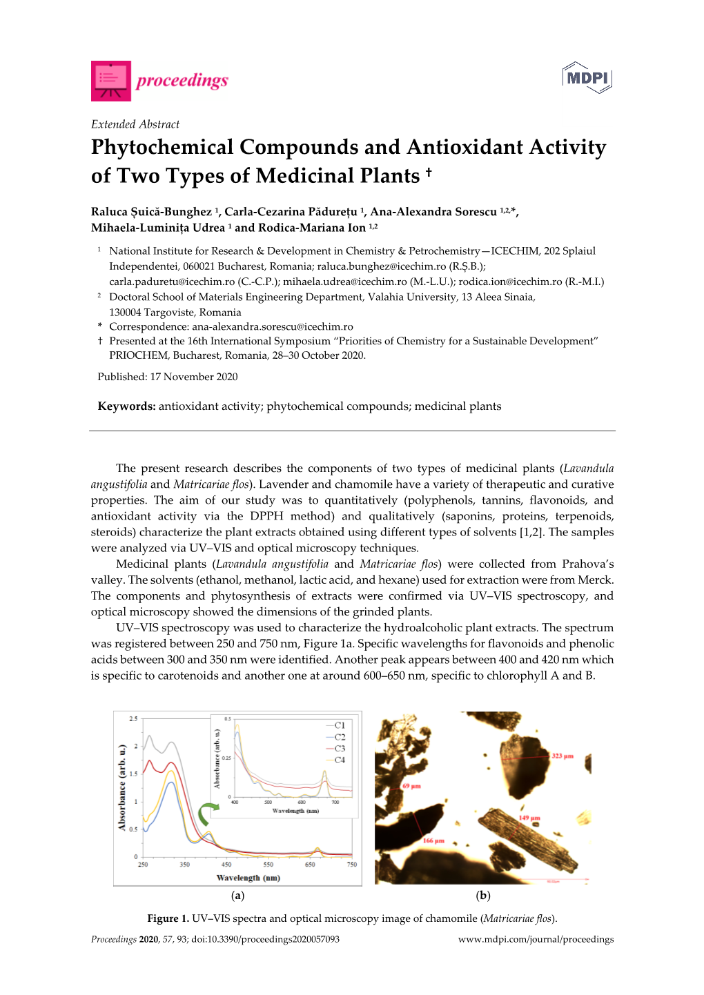 Phytochemical Compounds and Antioxidant Activity of Two Types of Medicinal Plants †