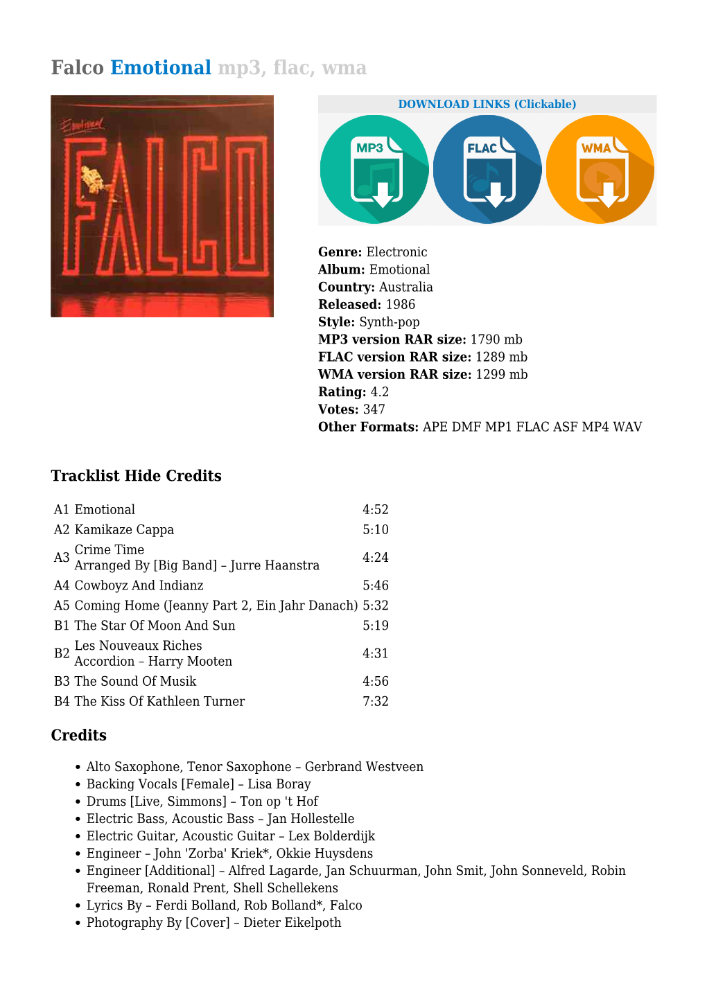 Falco Emotional Mp3, Flac, Wma