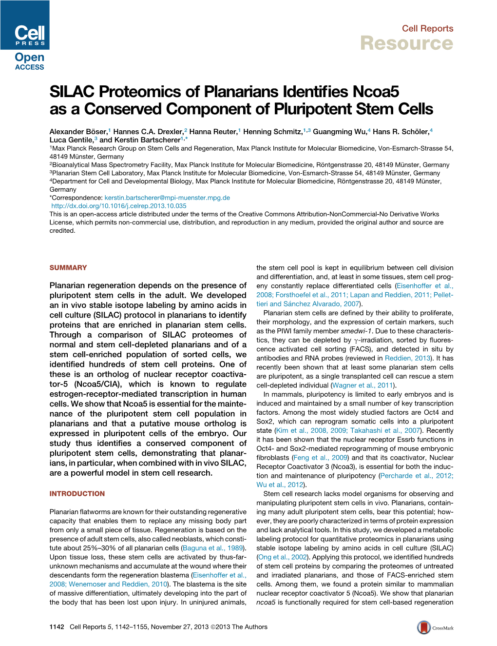 SILAC Proteomics of Planarians Identifies Ncoa5 As a Conserved