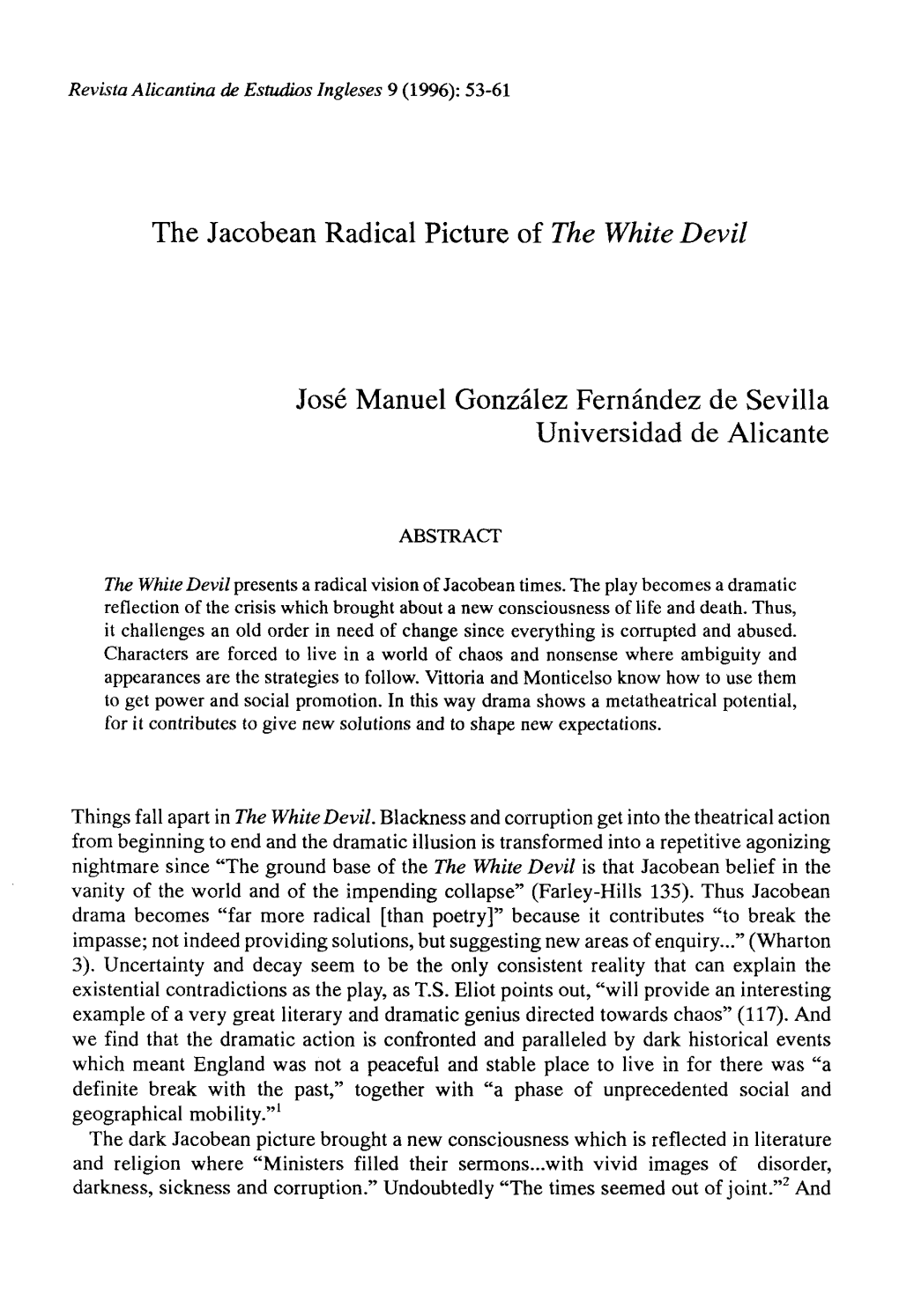 The Jacobean Radical Picture of the White Devil