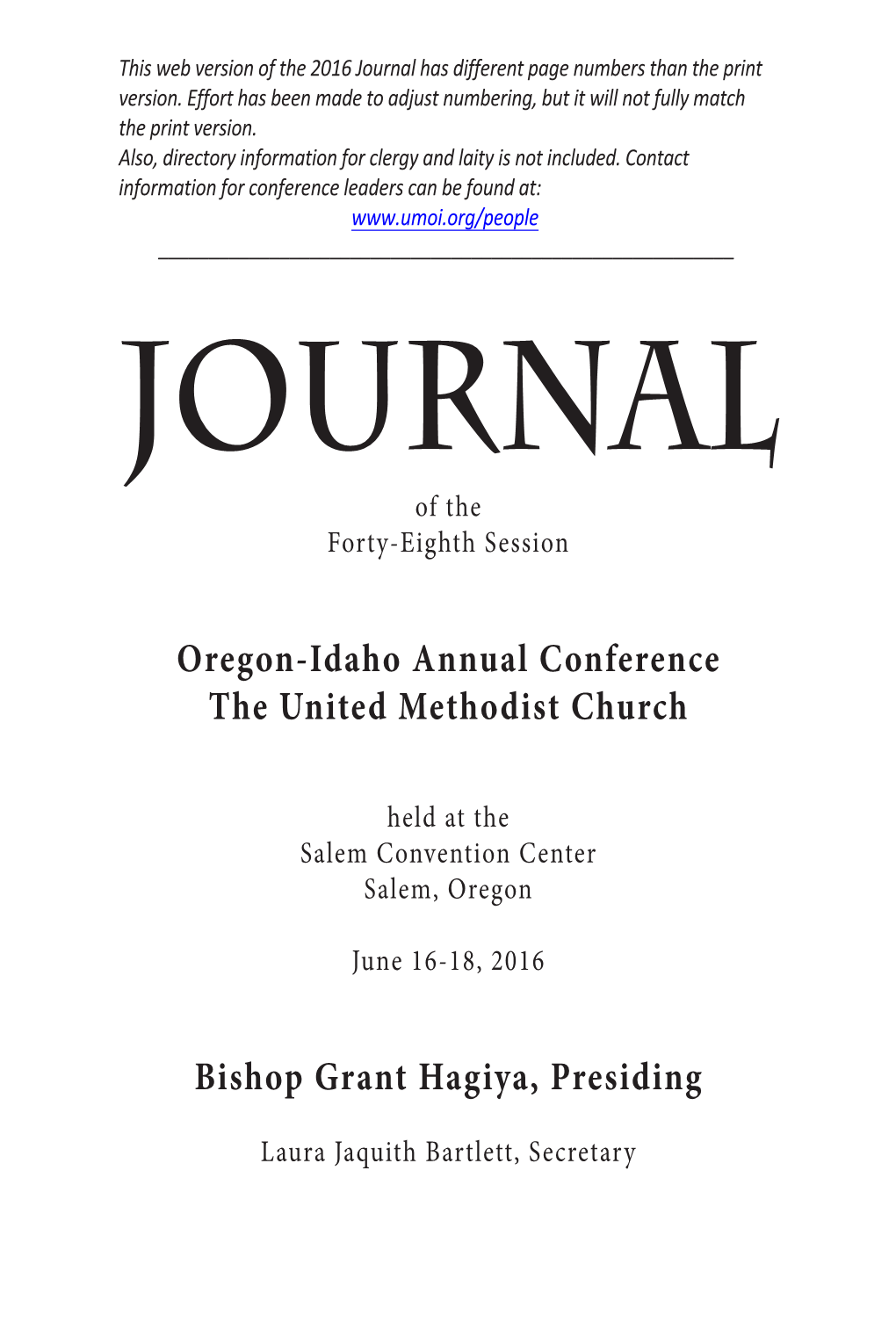 2016 Journal of the Oregon-Idaho Conference