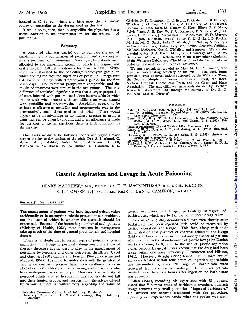 Gastric Aspiration and Lavage Inacute Poisoning