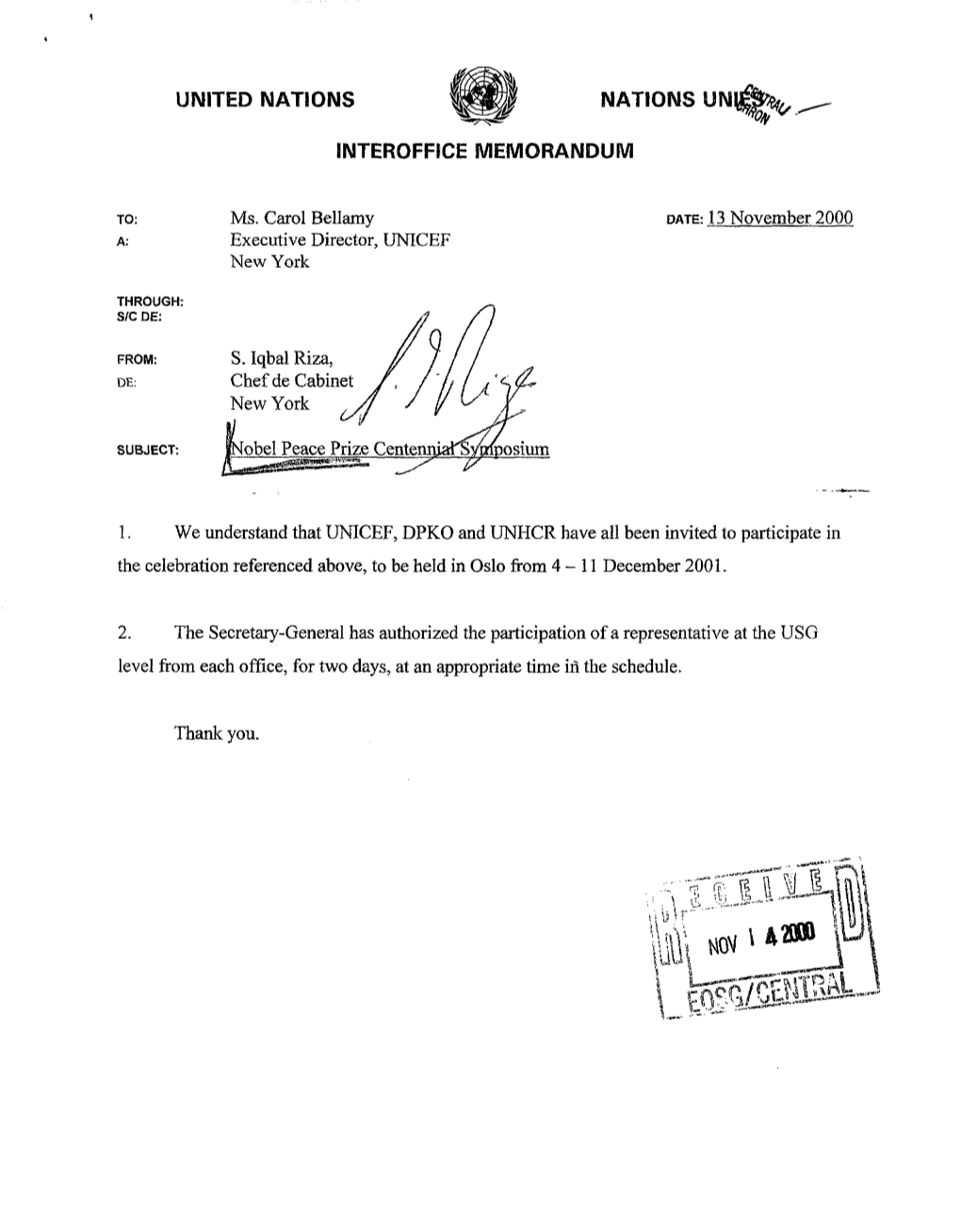 UNITED NATIONS NATIONS UN INTEROFFICE MEMORANDUM Ms