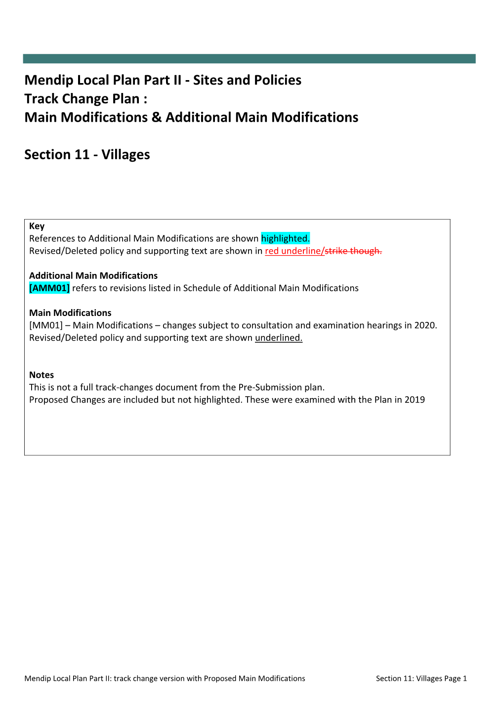 Mendip Local Plan Part II - Sites and Policies Track Change Plan : Main Modifications & Additional Main Modifications