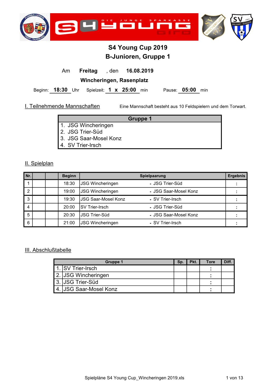 Spielpläne S4 Young Cup Wincheringen 2019.Xls