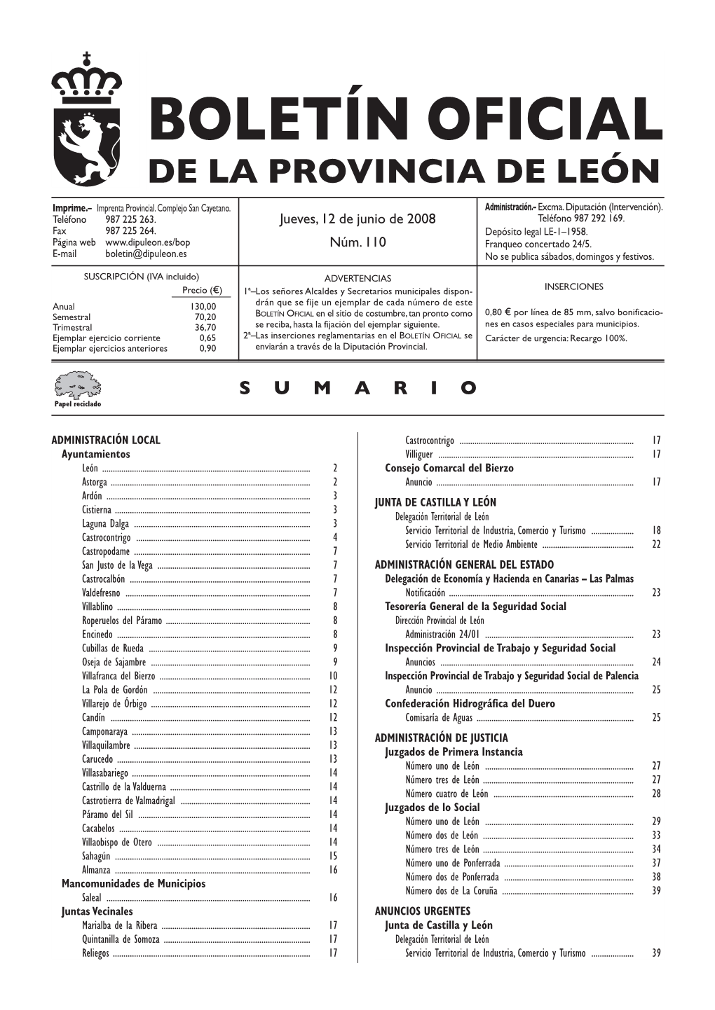 Boletín Oficial De La Provincia De León