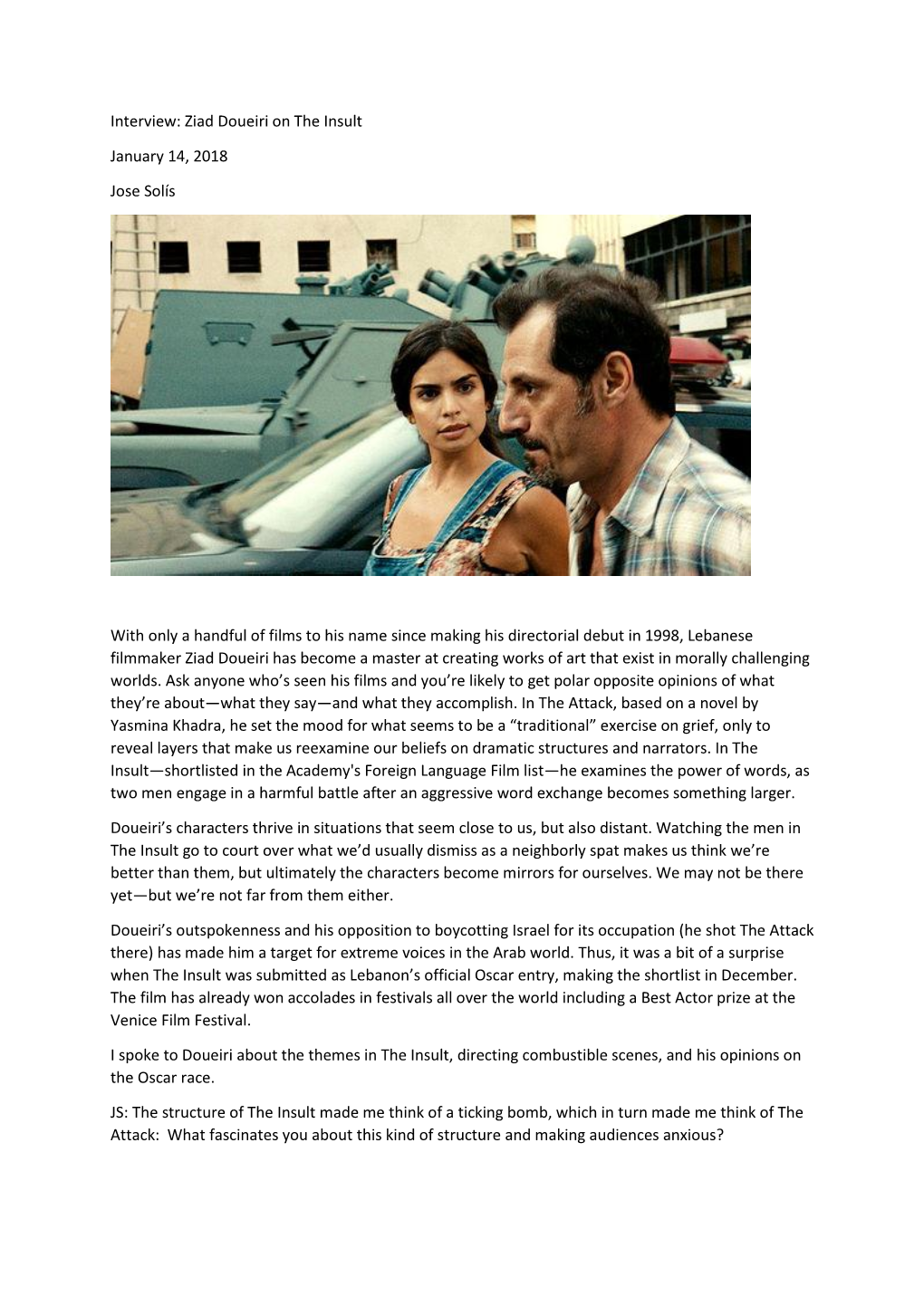 Interview Ziad Doueiri on the Insult