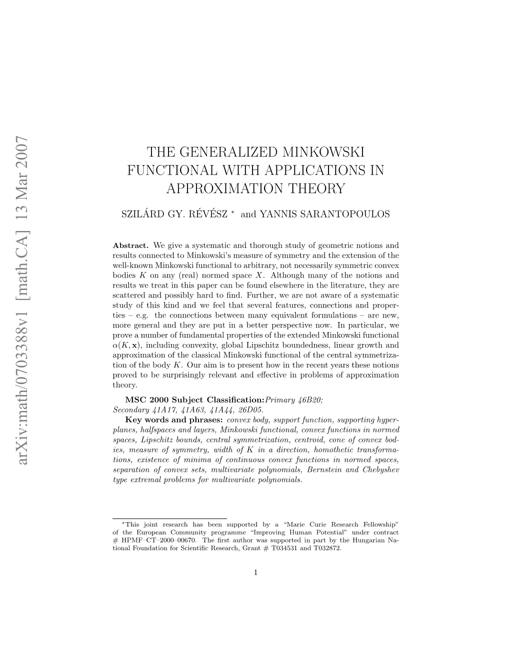 Arxiv:Math/0703388V1 [Math.CA] 13 Mar 2007