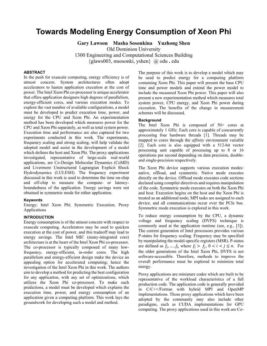 Towards Modeling Energy Consumption of Xeon