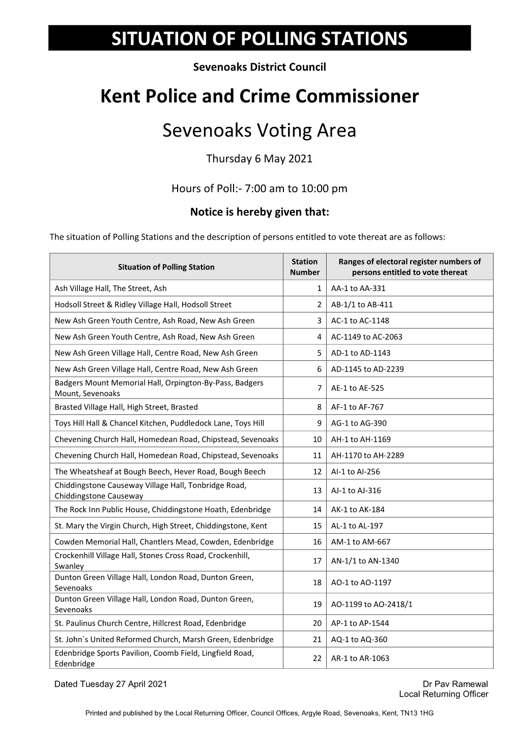 Situation of Polling Stations