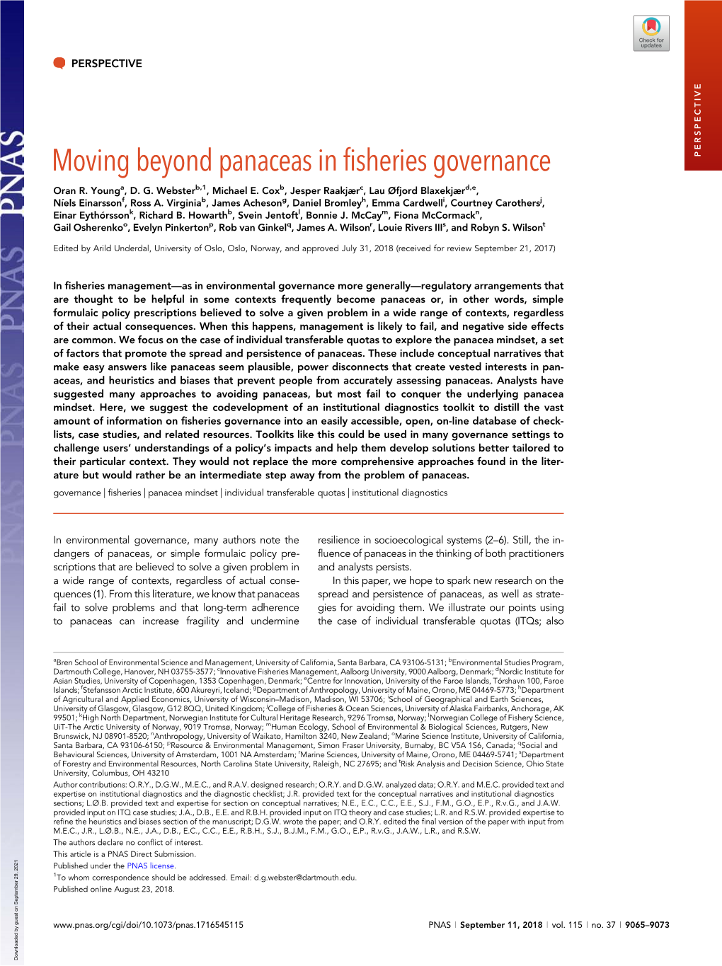 Moving Beyond Panaceas in Fisheries Governance PERSPECTIVE Oran R