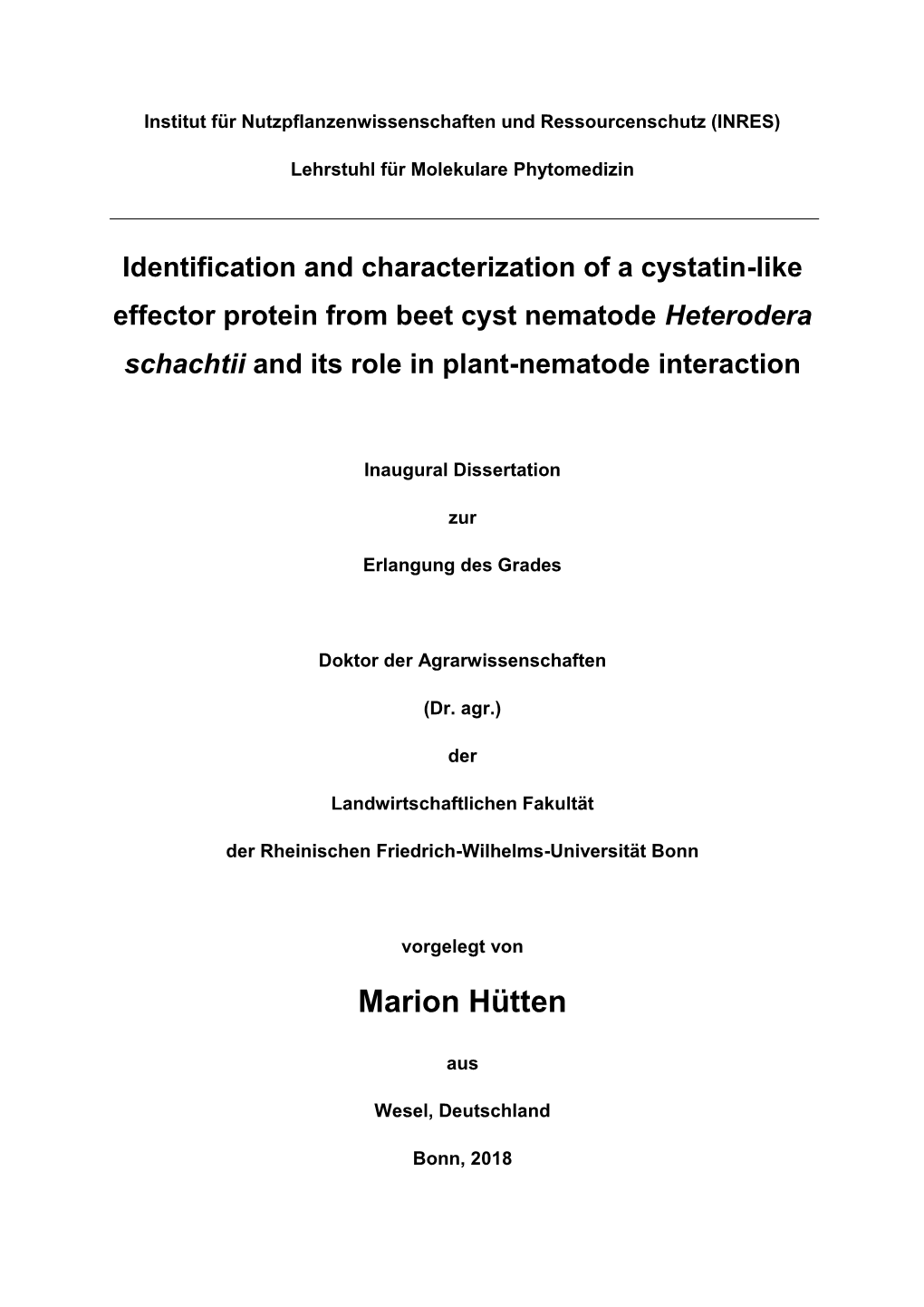 Identification and Characterization of a Cystatin-Like Effector Protein from Beet Cyst Nematode Heterodera Schachtii and Its Role in Plant-Nematode Interaction