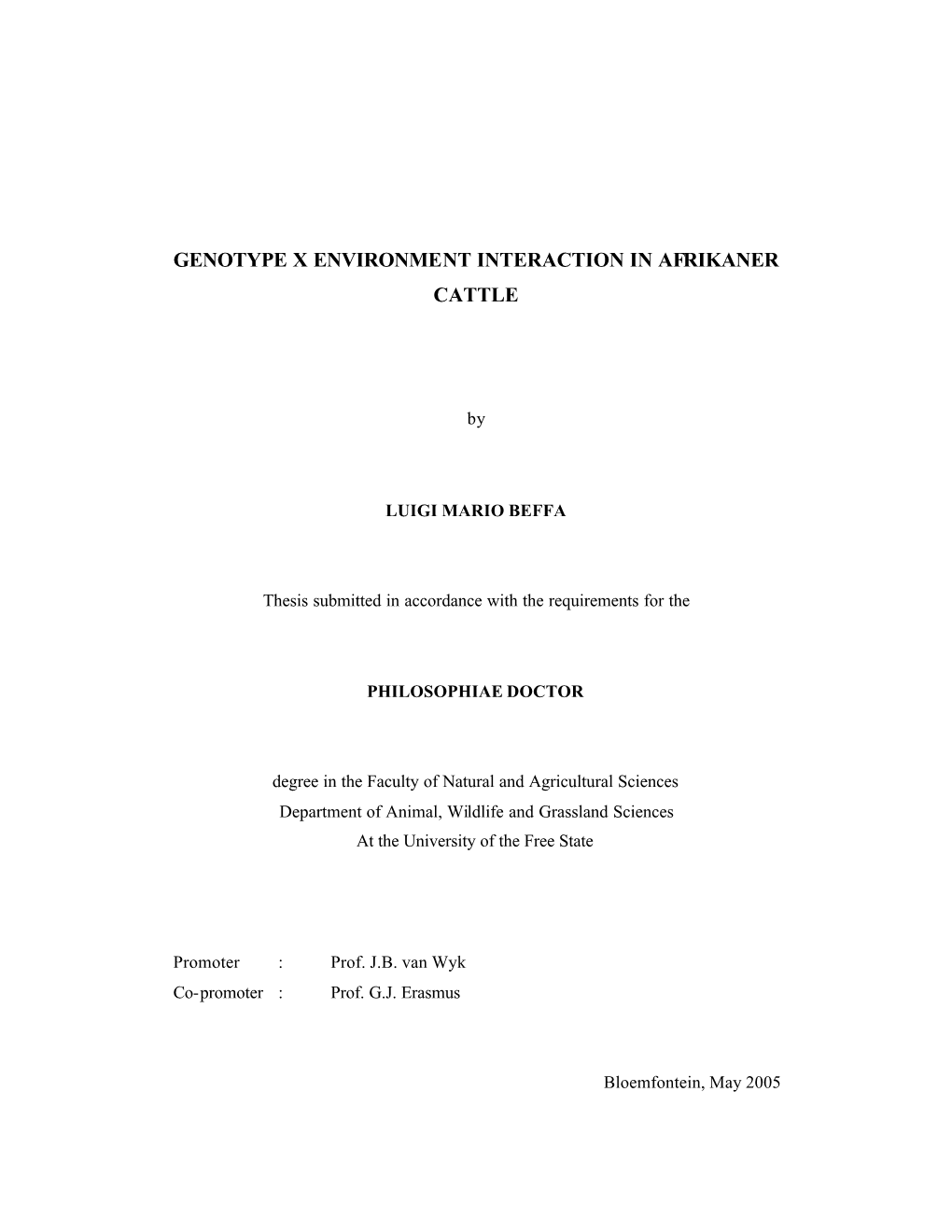 Genotype X Environment Interaction in Afrikaner Cattle