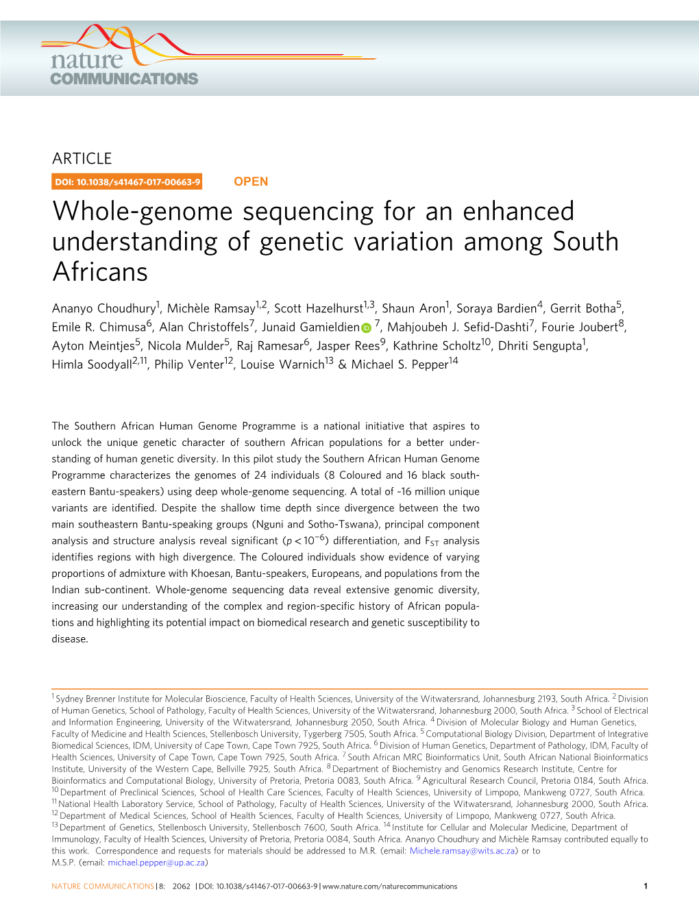 Whole-Genome Sequencing for an Enhanced Understanding of Genetic Variation Among South Africans