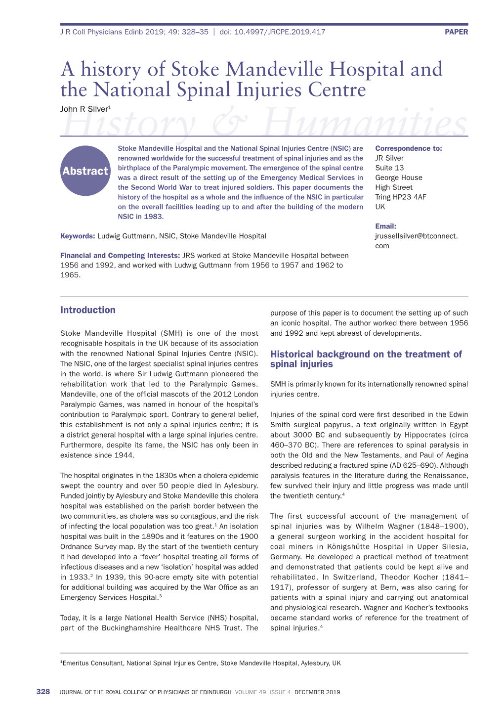 A History of Stoke Mandeville Hospital and the National Spinal Injuries