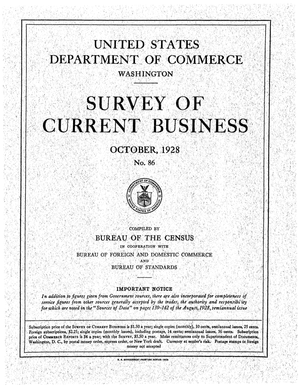Survey of Current Business October 1928