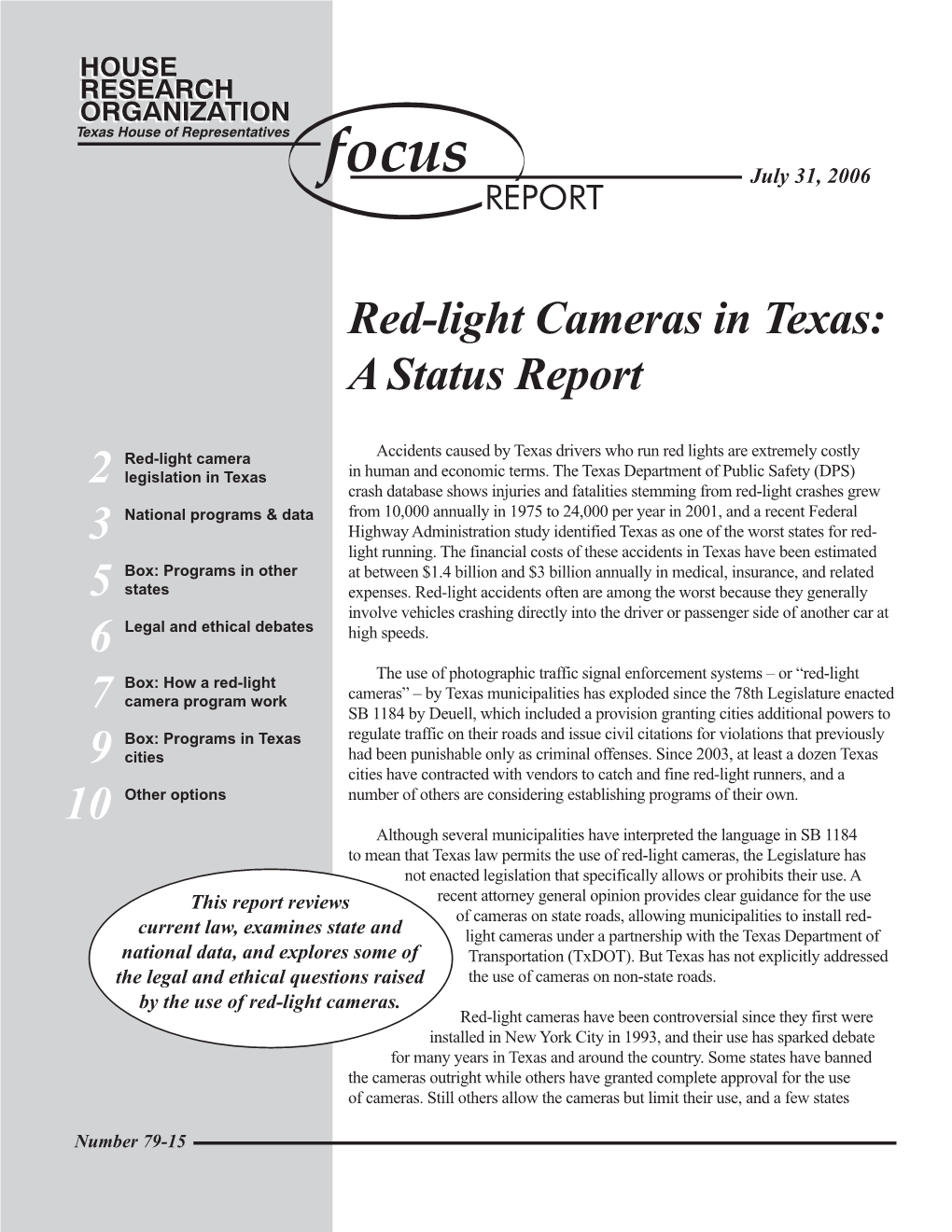 Red-Light Cameras in Texas: a Status Report