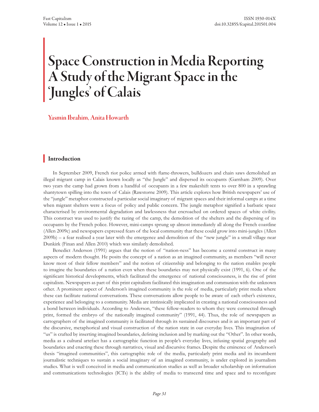 Space Construction in Media Reporting a Study of the Migrant Space in the ‘Jungles’ of Calais
