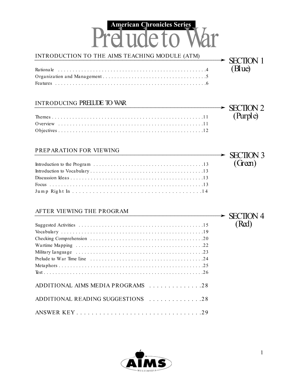 Prelude to War INTRODUCTION to the AIMS TEACHING MODULE (ATM) SE C T I O N 1 Rationale